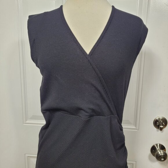 Rachel Zoe Women's Ruched Long Bodycon Ribbed Surplice Maxi Dress Black Size S - Picture 2 of 9